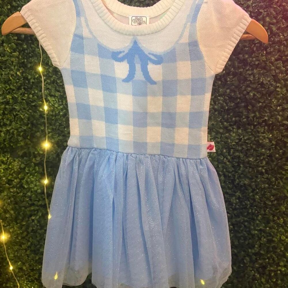 WIZARD OF OZ 3T Dorothy toddler dress white and blue tulle EUC